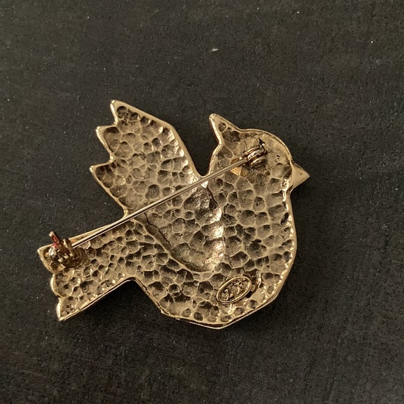 Vintage LF signed red bird metal brooch - Picture 3 of 4